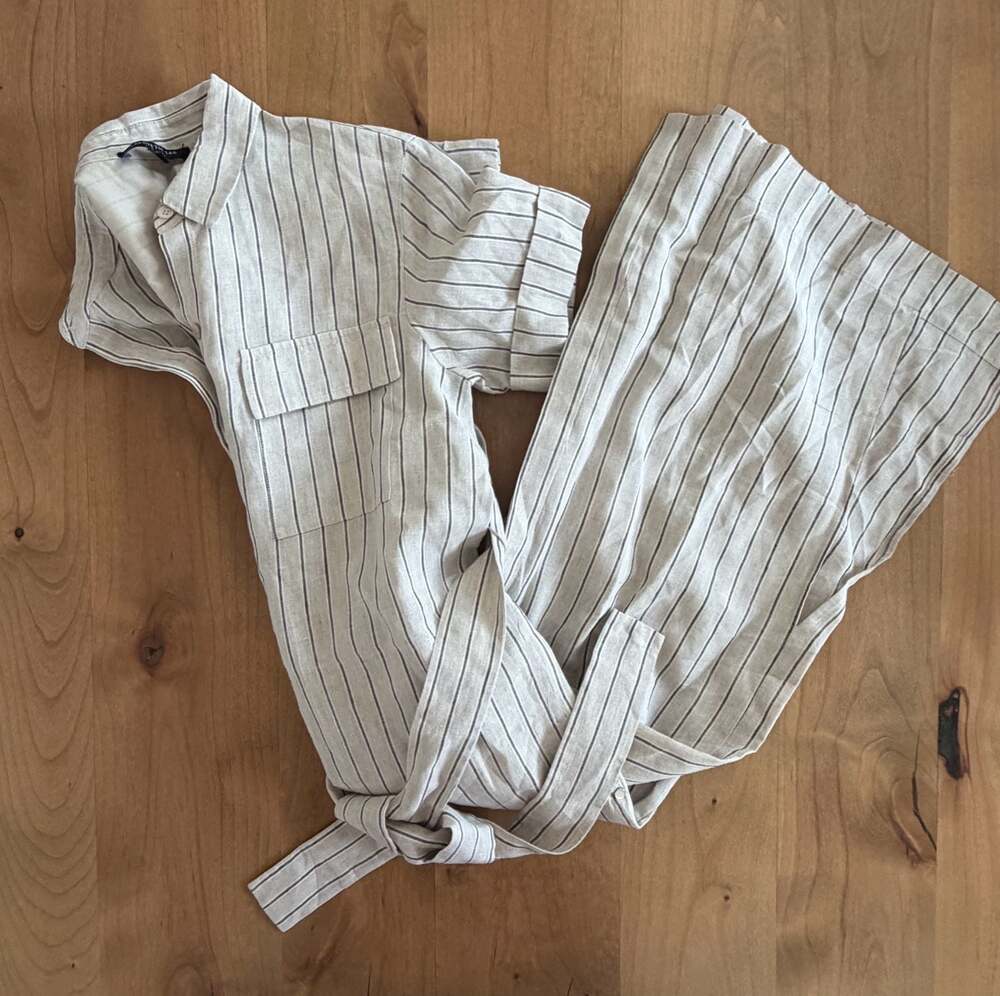 Lafayette 148 New York Striped Linen Shirt Dress Size S